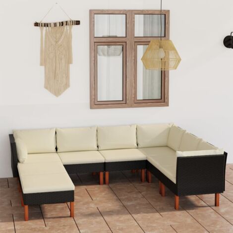 Salon de jardin 8 pcs Ensemble Table et Chaise de Jardin - avec coussins Résine tressée Noir BV953038 - BonneVie (1/5)