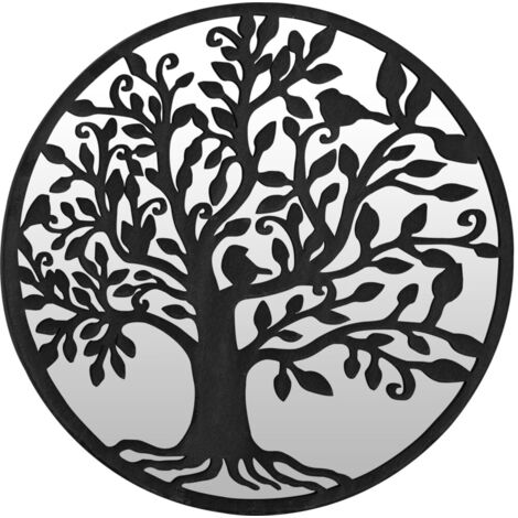 Miroir de jardin Luxueux, Miroir mural Noir 40x2,5 cm Fer Rond utilisation extérieure OIB8384E (1/5)