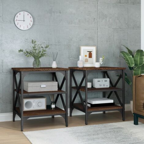 Lot de 2 Tables d'appoint et bout de canapé - Tables Café Chêne marron 40x42x50 cm Bois ingénierie BV810747 - BonneVie (1/5)
