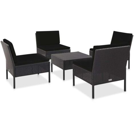 Salon de jardin 5 pcs Ensemble Table et Chaise de Jardin - avec coussins Résine tressée Noir BV708649 - BonneVie (1/5)