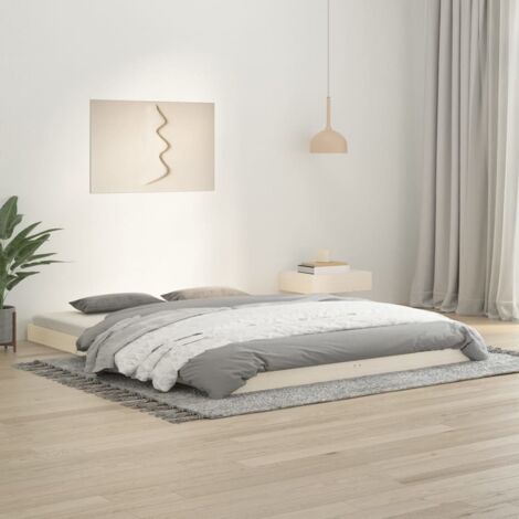 Lit double pour adulte Moderne - Cadre de lit Blanc 150x200 cm Bois de pin massif Très grand BV223528 - BonneVie (1/5)