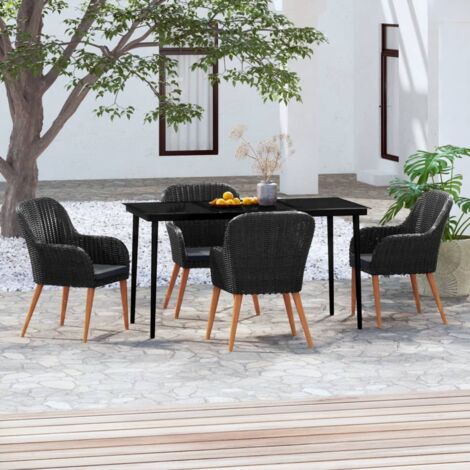 Ensemble Table et Chaise de Jardin 5 pcs - Ensemble de salle à manger de jardin avec coussins Noir BV904364 - BonneVie (1/5)