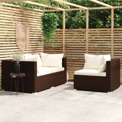 Salon de jardin 3 pcs Ensemble Table et Chaise de Jardin - avec coussins Marron Résine tressée BV827809 - BonneVie (1/5)
