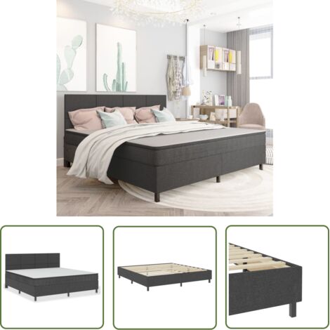The Living Store Sommier à lattes de lit Gris foncé Tissu 200x200 cm - Sommier Tapissier - Lit Double - Matelas À Ressorts - Literie - Meuble Chambre (1/5)