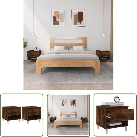 The Living Store Tables de chevet 2 pcs Chêne fumé 50x46x50 cm Bois d’ingénierie - Table De Chevet - Meuble De Chambre - Mobilier Intérieur - Table Nuit - Commode (1/5)