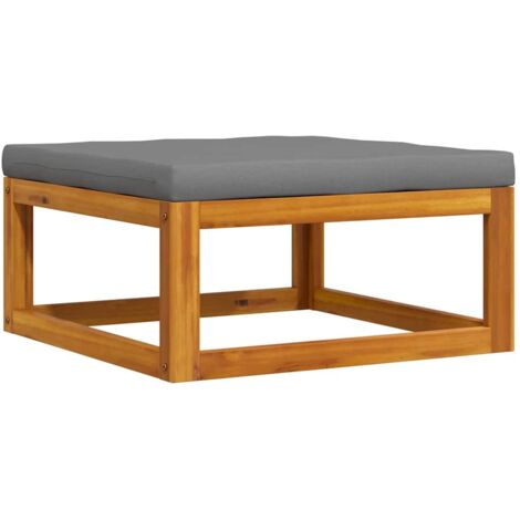 Repose-Pieds pour Salon ou Chambre - Tabouret Pouf avec coussin gris foncé Bois d'acacia massif BV832383 - BonneVie (1/4)