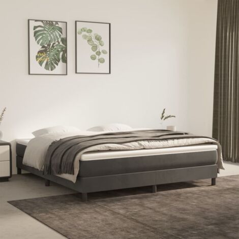 Lit double pour adulte Moderne - Lit à sommier tapissier et matelas Gris foncé 160x200cm Velours BV905301 - BonneVie