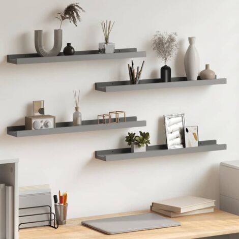 Lot de 4 Étagères murales Étagère de Rangement - Meuble de rangement Gris 60x9x3 cm BV288816 - BonneVie (1/5)