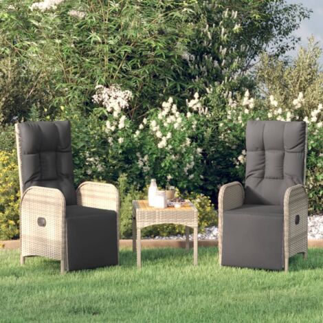 Salon de jardin 3 pcs - Ensemble Table et Chaise de Jardin - avec coussins Gris Résine tressée BV322418 - BonneVie (1/5)