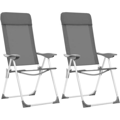 Lot de 2 Chaises de camping pliables - Chaise d'extérieur pour terrasse/jardin Gris Aluminium BV844454 - BonneVie (1/5)