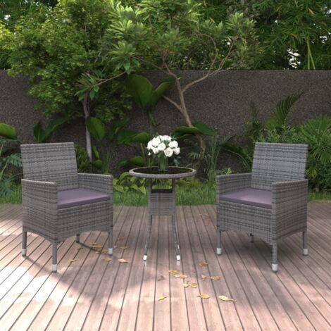 Ensemble Table et Chaise de Jardin 3 pcs - Ensemble de salle à manger de jardin Résine tressée Gris BV344971 - BonneVie (1/5)