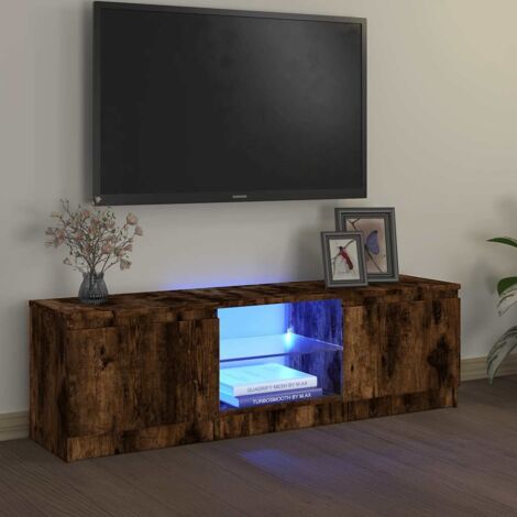 Meuble TV avec lumières LED pour Salon - Armoire TV Chêne fumé 120x30x35,5 cm BV942097 - BonneVie (1/5)