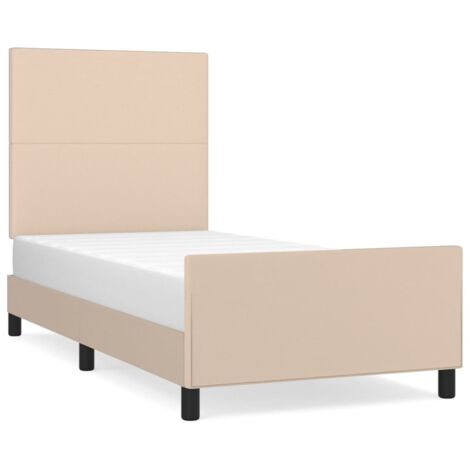 Lit adulte pour 1 personnes avec tête de lit, Structure de lit, Assemblage Facile, Cappuccino 100x200 cm Similicuir OIB8828E (1/5)