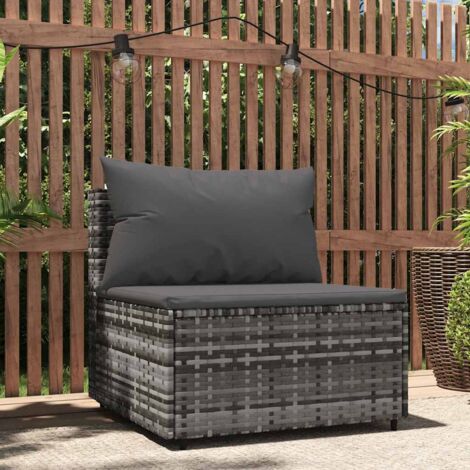 Canapé central de jardin Canapé relax - Banc de jardin avec coussins gris résine tressée BV762352 - BonneVie (1/5)