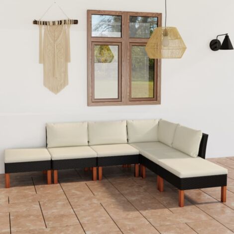 Salon de jardin 6 pcs Ensemble Table et Chaise de Jardin - avec coussins Résine tressée Noir BV405666 - BonneVie (1/5)