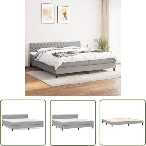 Lit à sommier tapissier avec matelas, Lit adulte pour 2 personnes Assemblage Facile, Gris clair 200x200cm Tissu OIB6566E (1/5)