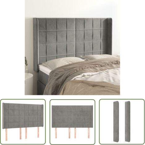 The Living Store Tête de lit avec oreilles Gris clair 147x16x118/128 cm Velours - Tête De Lit - Literie - Meuble De Chambre - Tête De Lit Rembourrée - Chaise Longue Lit (1/5)