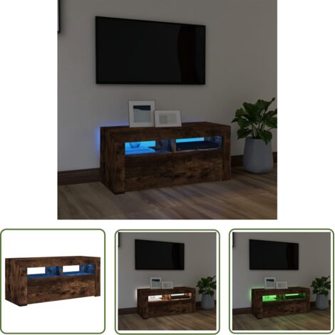 The Living Store Meuble TV avec lumières LED Chêne fumé 90x35x40 cm - Meubles Tv - Meuble Tv - Support Tv - Unité Tv - Meuble Télévision