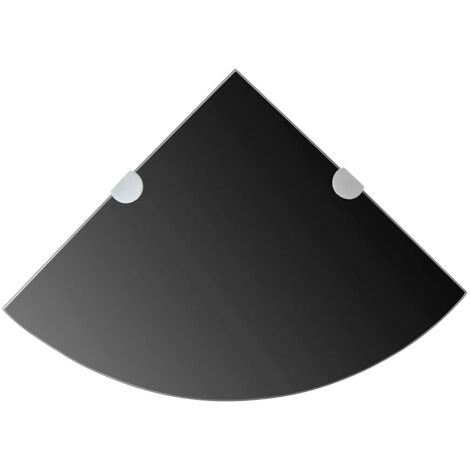 Lot de 2 Étagères d'angle Étagère de Rangement mural - Meuble de rangement et supports chromés Verre Noir 25x25 cm BV409644 - BonneVie (1/5)