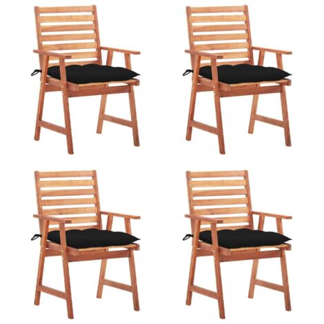 Lot de 4 Chaises de salle à manger de jardin - Chaises à dîner de jardin avec coussins Acacia massif BV247309 - BonneVie (1/5)