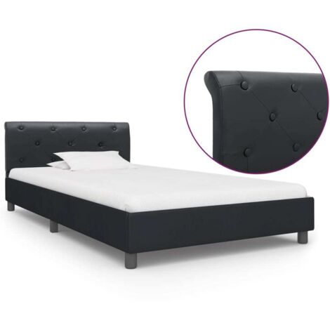 Lit simple pour adulte Cadre de lit - Noir Similicuir 100 x 200 cm BV346985 - BonneVie (1/5)