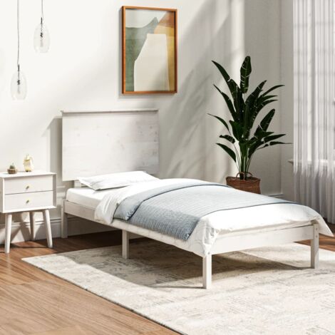 Lit simple pour adulte - Cadre de lit Blanc Bois de pin massif 90x200 cm BV629431 - BonneVie (1/5)