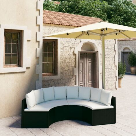 Salon de jardin 4 pcs Ensemble Table et Chaise de Jardin - avec coussins Résine tressée Noir BV351155 - BonneVie (1/5)