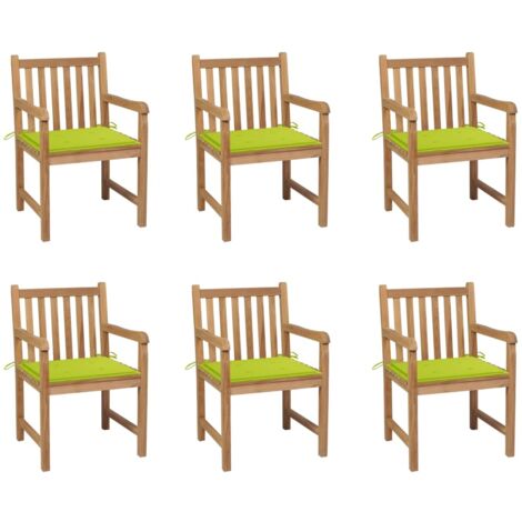 Lot de 6 Chaises de jardin - Chaises d'extérieur pour terrasse/jardin avec coussins vert vif Bois de teck BV114127 - BonneVie (1/5)