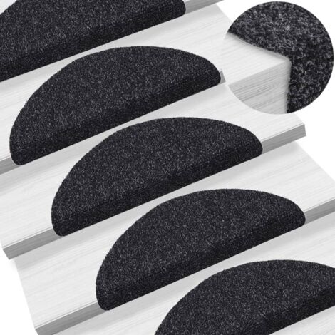 Lot de 15 Tapis d'escalier - Tapis de marche pour Enfants, Aînés et Animaux auto-adhésif Poinçon aiguilleté Noir BV240762 - BonneVie (1/5)