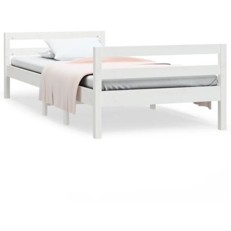 Lit simple pour adulte Cadre de lit - Blanc 90x190 cm Bois de pin massif BV745484 - BonneVie (1/5)