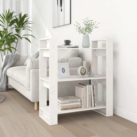 Bibliothèque/Séparateur de pièce Étagère de Rangement - pour Bureau Salon Chambre Cuisine Blanc 80x35x91 cm Pin solide BV243038 - BonneVie (1/5)