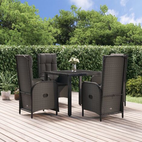 Ensemble Table et Chaise de Jardin et coussins 5 pcs - Meuble de jardin Noir Résine tressée BV137575 - BonneVie (1/5)