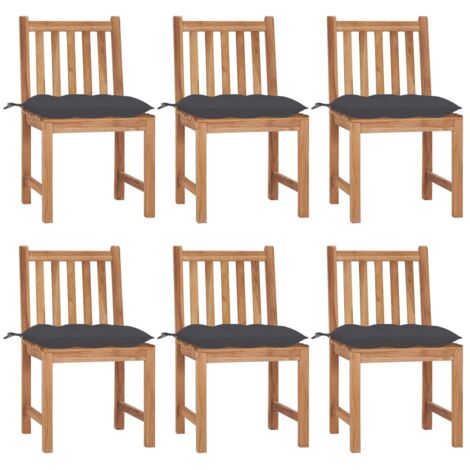 Lot de 6 Chaises de jardin - Chaises d'extérieur pour terrasse/jardin avec coussins Bois de teck massif BV110933 - BonneVie (1/5)