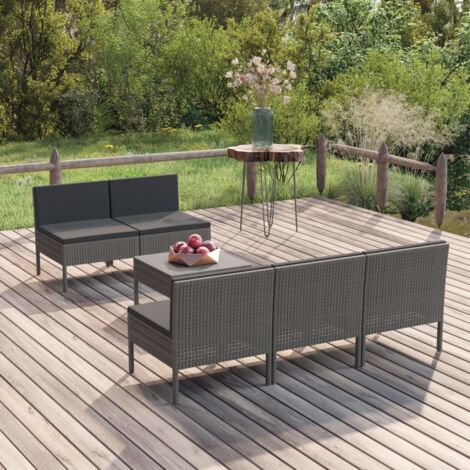 Salon de jardin 6 pcs Ensemble Table et Chaise de Jardin - avec coussins Résine tressée Gris BV371449 - BonneVie (1/5)
