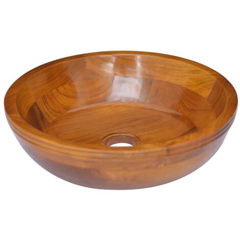 Vasque à poser Lavabo à poser pour salle de bain - Bois de teck massif Φ40x10 cm BV147093 - BonneVie (1/5)