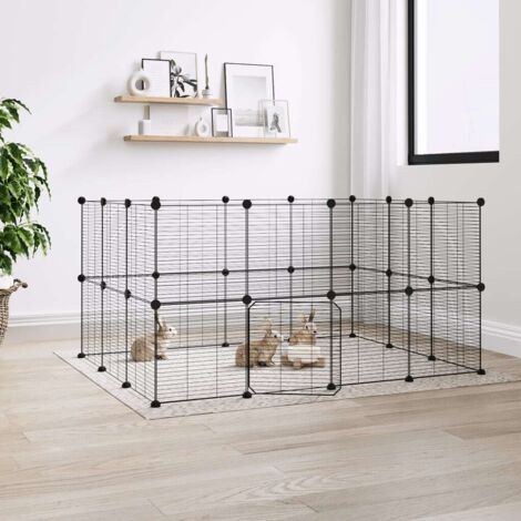 Cage animaux de compagnie à 28 panneaux et porte - Clapier Poulailler pour lapins poulets Noir 35x35 cm BV972439 - BonneVie (1/5)