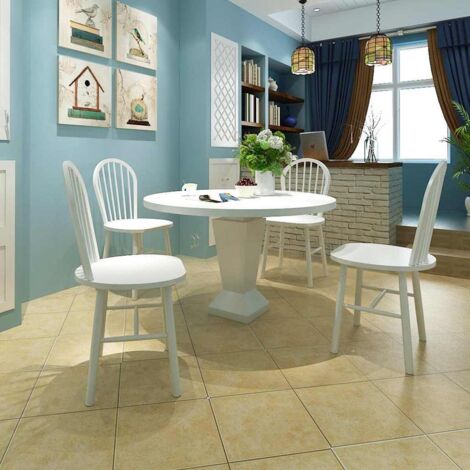Lot de 4 Chaises de salle à manger - Chaises à dîner Blanc Bois d'hévéa solide BV250697 - BonneVie (1/5)