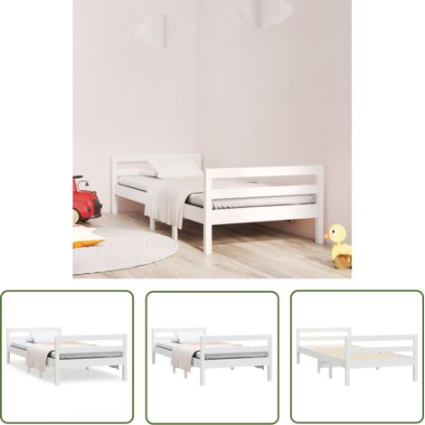 Lit adulte pour 1 personnes, Structure de lit, Assemblage Facile, Blanc 90x200 cm Bois de pin massif OIB2733E (1/5)