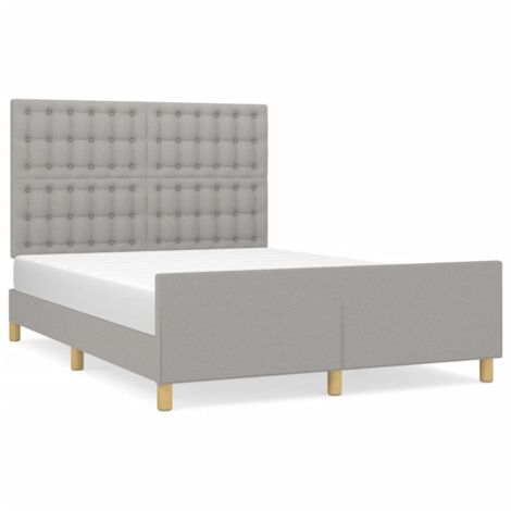 Lit adulte pour 2 personnes avec tête de lit, Structure de lit, Assemblage Facile, Gris clair 140x200 cm OIB4667E (1/5)