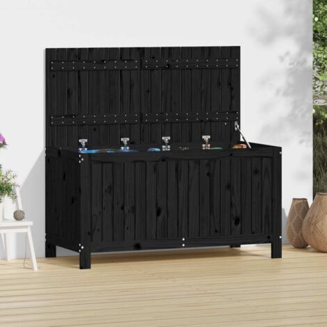 Banc Coffre de rangement de jardin - Banquette Pouf Noir 121x55x64 cm Bois massif pin BV380166 - BonneVie (1/5)