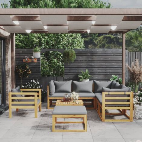 Salon de jardin 8 pcs Ensemble Table et Chaise de Jardin - avec coussin Bois d'acacia solide BV475311 - BonneVie (1/5)