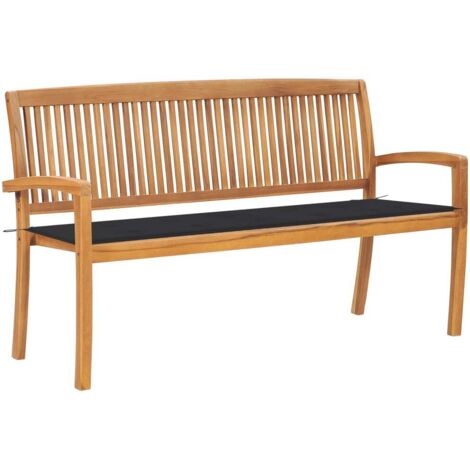 Banc de jardin empilable Banquette de Jardin - Mobilier de jardin et coussin 159 cm Bois de teck massif BV260876 - BonneVie (1/5)