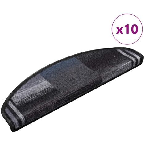 Lot de 10 Tapis d'escalier - Tapis de marche pour Enfants, Aînés et Animaux autoadhésifs 65x25 cm Noir et gris BV639665 - BonneVie (1/5)