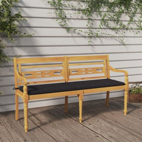 Banc Banquette de Jardin Batavia avec coussin - Mobilier de jardin anthracite 150 cm Bois de teck massif BV941478 - BonneVie (1/5)