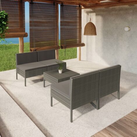 Salon de jardin 5 pcs Ensemble Table et Chaise de Jardin - avec coussins Résine tressée Gris BV728000 - BonneVie (1/5)