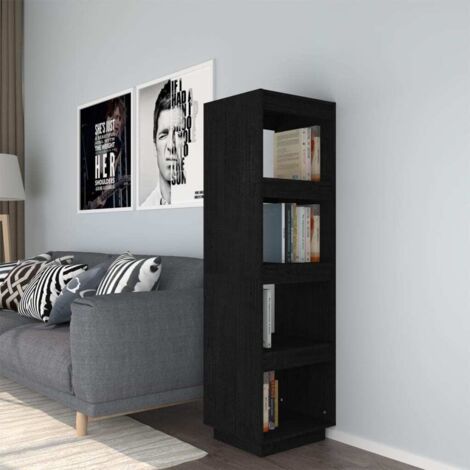Bibliothèque/Séparateur de pièce Étagère de Rangement - pour Bureau Salon Chambre Cuisine Noir 40x35x135 cm Pin massif BV373442 - BonneVie (1/5)