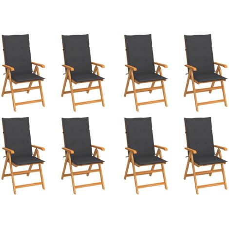 Lot de 8 Chaises de jardin inclinables - Chaises d'extérieur pour terrasse/jardin avec coussins Teck solide BV616122 - BonneVie (1/5)