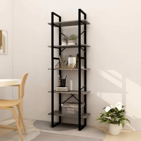 Bibliothèque à 5 niveaux Étagère de Rangement - pour Bureau Salon Chambre Cuisine Gris 60x30x175 cm Bois de pin BV171592 - BonneVie (1/5)