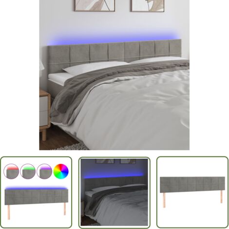 Tête de lit à LED Résistante et économique, Panneau de lit, Gris clair 200x5x78/88 cm Velours OIB1306E (1/5)