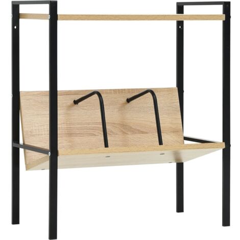 Bibliothèque 2 niveaux Étagère de Rangement - pour Bureau Salon Chambre Cuisine Noir et chêne 52x28x59 cm Aggloméré BV756500 - BonneVie (1/5)